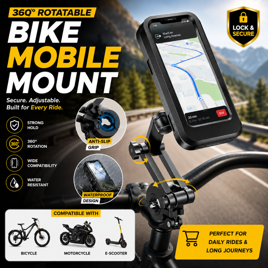 Waterproof Bike Phone Mount - 360° Rotatable Motorcycle & Bicycle Mobile Holder