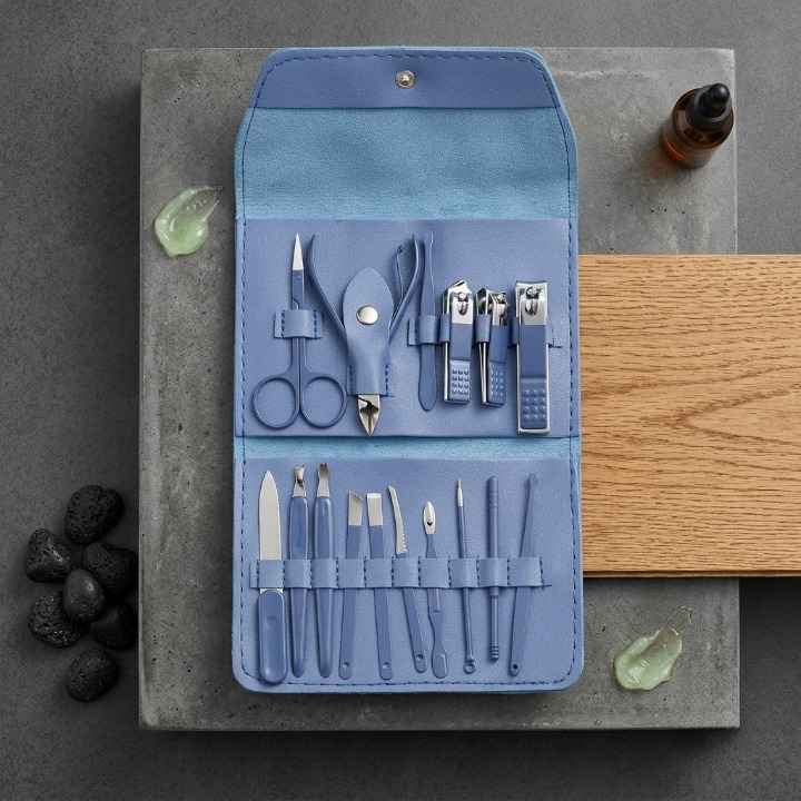 16-Piece Premium Personal Manicure & Pedicure Grooming Kit with Travel Case