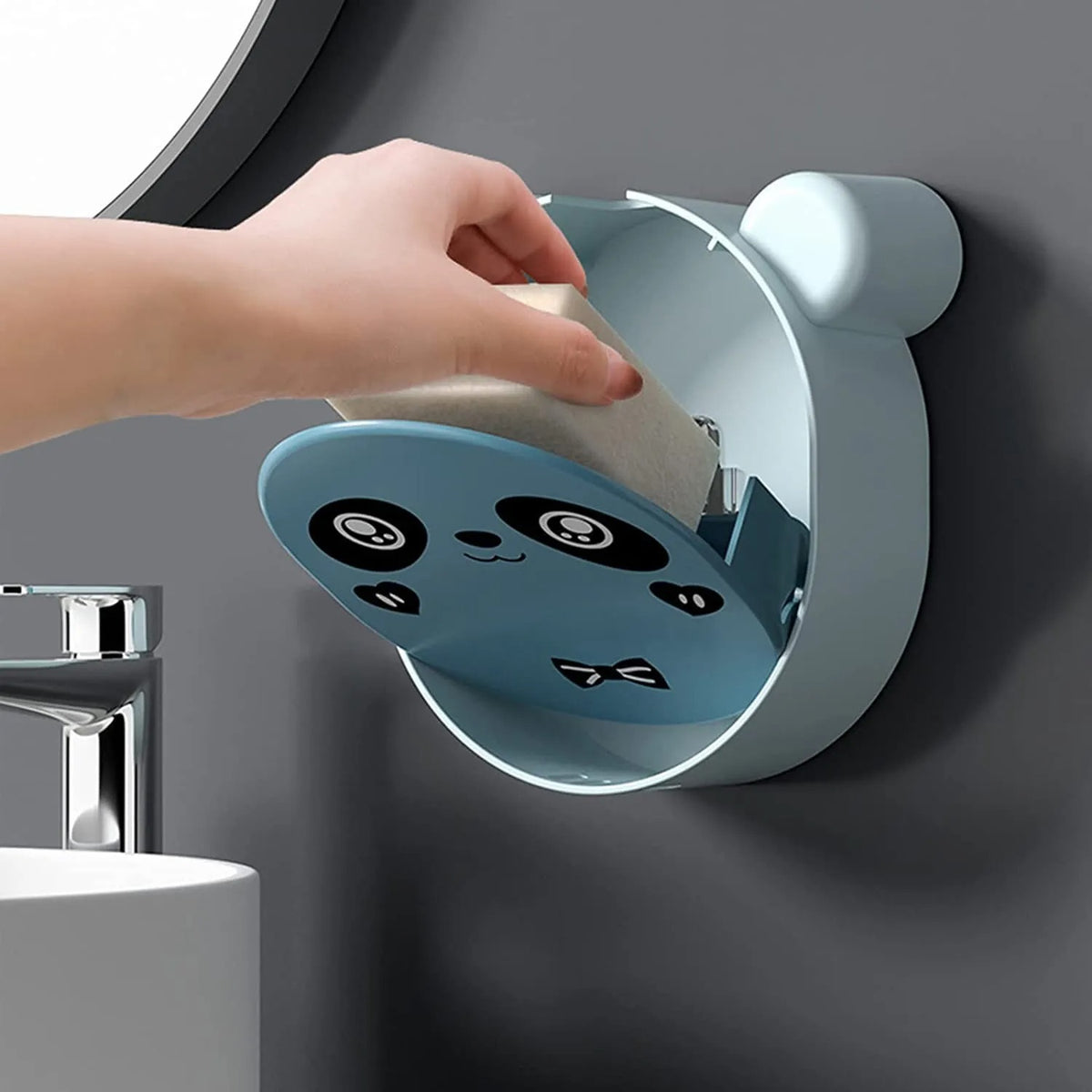 Wall Mounted Cute Panda Soap Dish Holder – Punch-Free Plastic Soap Box Rack For Bathroom & Kitchen Storage