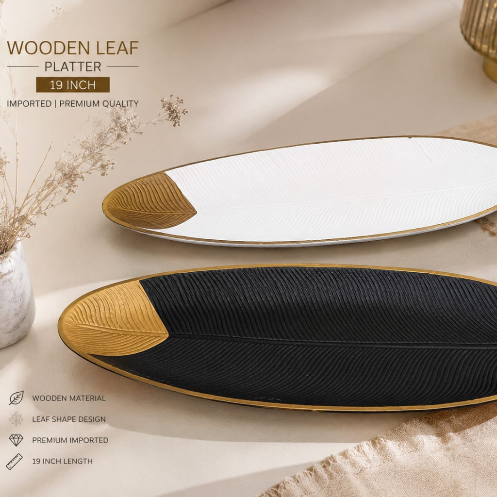 Wooden Leaf Platter – Decorative Serving Tray For Snacks, Fruits & Table Display